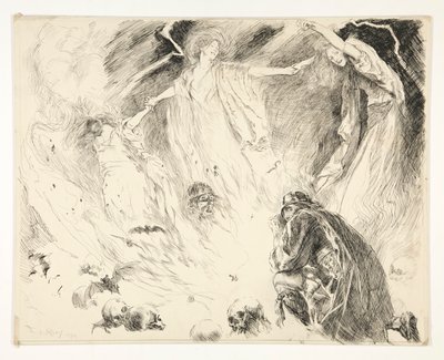 Primera aparición: ¡Macbeth! Macbeth! Macbeth! cuidado con Macduff., Acto IV, Escena 1, Macbeth de Edwin Austin Abbey