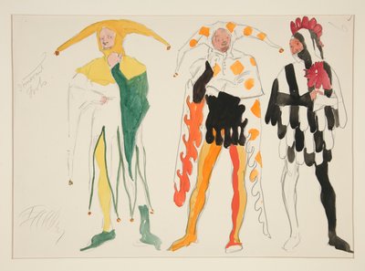 Tontas, boceto de disfraces para Henry Irving de Edwin Austin Abbey