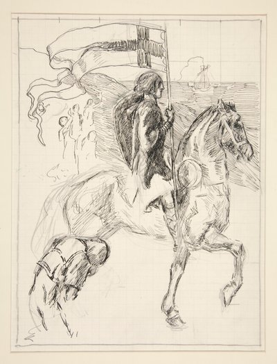 Galahad Departs, estudio para The Quest of the Holy Grail (serie de quince pinturas para la Biblioteca Pública de Boston, completada en 1901) de Edwin Austin Abbey
