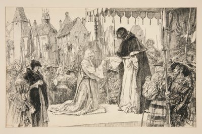 Isabella y el Duque - Acto V, Escena I, Medida por Medida de Edwin Austin Abbey