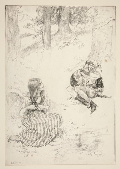 Bufón y mujer, boceto de The Daffodil Song de Edwin Austin Abbey