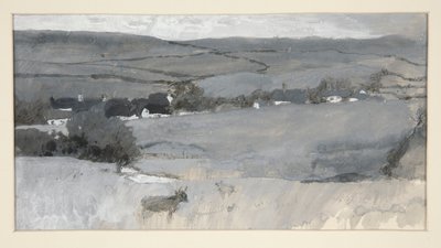 Paisaje con vaca en primer plano de Edwin Austin Abbey