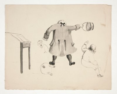 Hombre balde oscilante en Two Boys (anverso); Dos hombres detrás de un muro (verso) de Edwin Austin Abbey