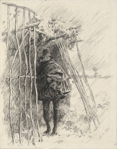 Hombre bajo la lluvia, estudio de ilustración para de Edwin Austin Abbey