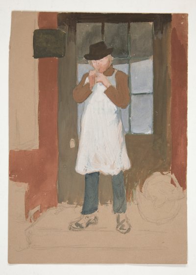 Hombre encendiendo una pipa en la puerta - ilustración no identificada de Edwin Austin Abbey
