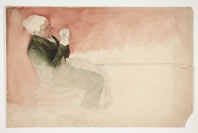 Hombre sentado, examinando el interior de un cuenco - (ilustración no identificada) de Edwin Austin Abbey