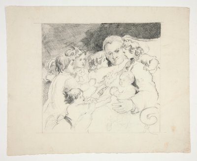 Hombre con niños a su alrededor - ilustración no identificada de Edwin Austin Abbey