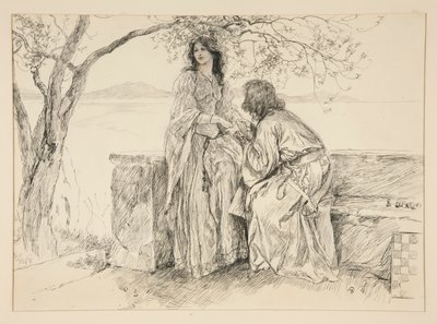Miranda y Ferdinand, ilustración para el Acto V, Escena i, La Tempestad de Edwin Austin Abbey