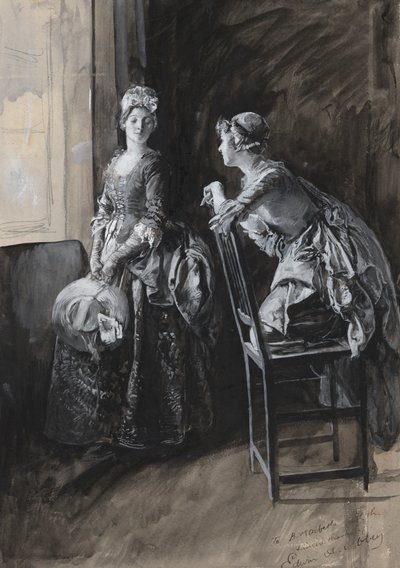 Miss Neville y Miss Hardcastle, ilustración para Oliver Goldsmith de Edwin Austin Abbey