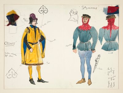 Olivier y Amiens, boceto de vestuario para Henry Irving de Edwin Austin Abbey