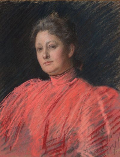 Retrato de la Sra. Abbey con vestido rosa, largo hasta la cintura de Edwin Austin Abbey