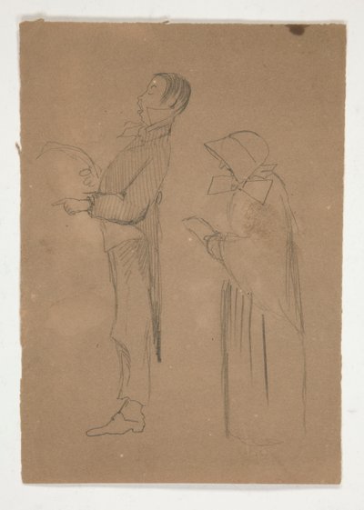 Estudios de perfil de hombre y mujer anciana (anverso); Tres bocetos de cabezas y boceto no identificado (verso) de Edwin Austin Abbey