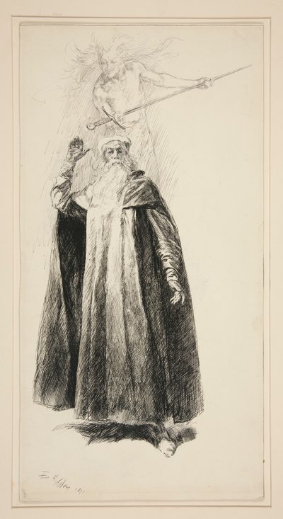 Próspero y Ariel, ilustración para el Acto V, Escena i, La Tempestad de Edwin Austin Abbey