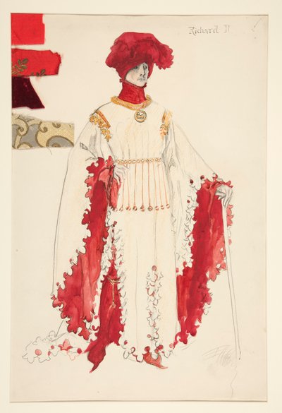 Ricardo II (de rojo), boceto de vestuario para Henry Irving de Edwin Austin Abbey