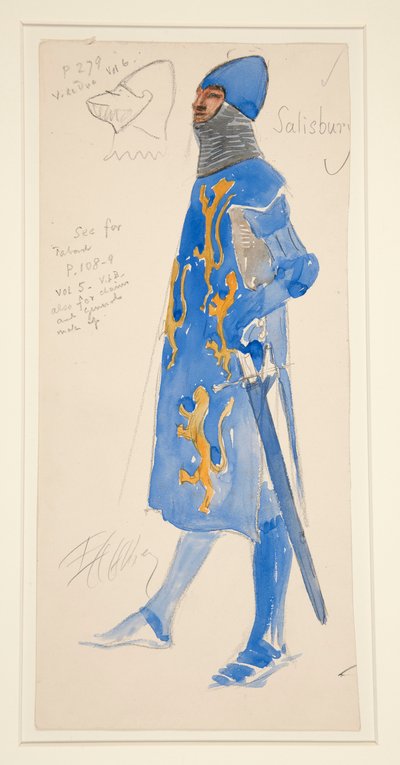 Salisbury (armado), boceto de vestuario para Henry Irving de Edwin Austin Abbey