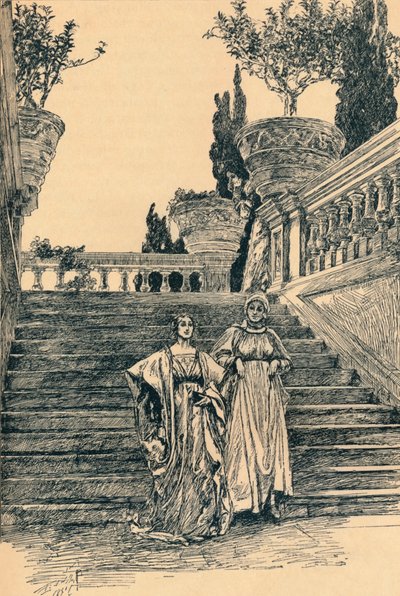 Escena de Mucho ruido y pocas nueces, c1890 de Edwin Austin Abbey