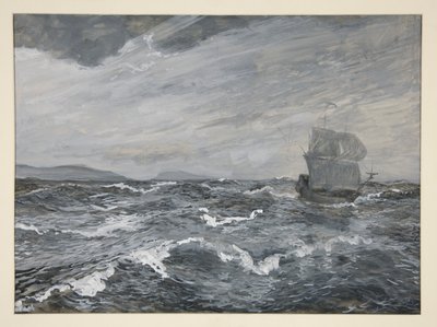 Paisaje marino con velero de Edwin Austin Abbey