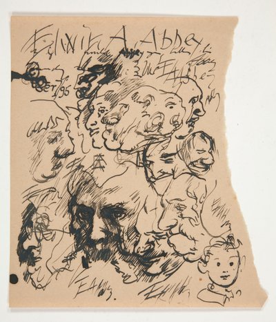 Ficha de bocetos de cabezas de Edwin Austin Abbey