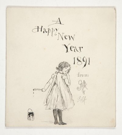 Boceto para una tarjeta de felicitación: A Happy New Year 1891 de M.G.A. y E.A.A. de Edwin Austin Abbey