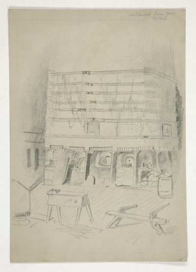 Bosquejo de Continental Iron Works(?) [interior industrial] de Edwin Austin Abbey