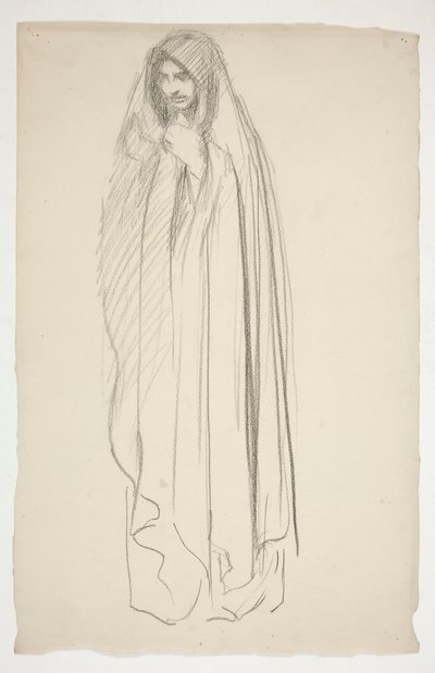 Boceto de una figura femenina encapuchada para las Tres Marías en la Cruz de Edwin Austin Abbey