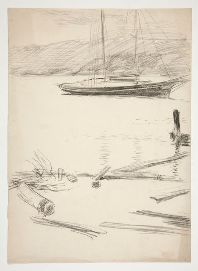 Bosquejo de un muelle y un velero de Edwin Austin Abbey