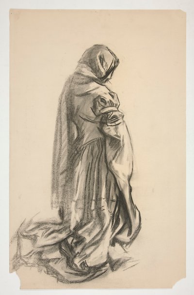 Boceto de una figura femenina arrodillada con un vestido rosa para Galahad the Deliverer, uno de los murales del Santo Grial en la Biblioteca Pública de Boston de Edwin Austin Abbey