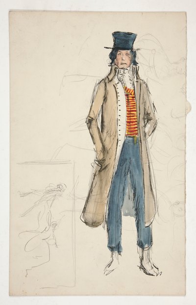Boceto de un hombre - estudio de vestuario para La Tosca(?) de Edwin Austin Abbey