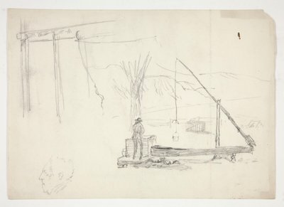 Bosquejo de un hombre junto a un pozo de Edwin Austin Abbey