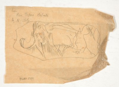 Boceto de un animal parecido a un rinoceronte, de Man Before Metals de N. Joly de Edwin Austin Abbey