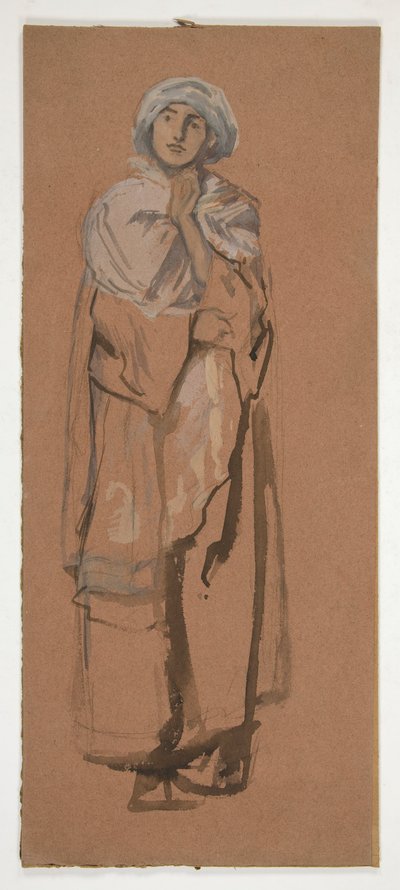 Bosquejo de una figura con turbante - ilustración no identificada de Edwin Austin Abbey