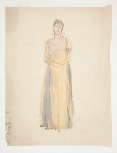 Boceto de una mujer (vestida de amarillo): ¿estudio de vestuario para una obra de teatro? de Edwin Austin Abbey