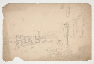 Bosquejo de un exterior de una casa de campo de Edwin Austin Abbey