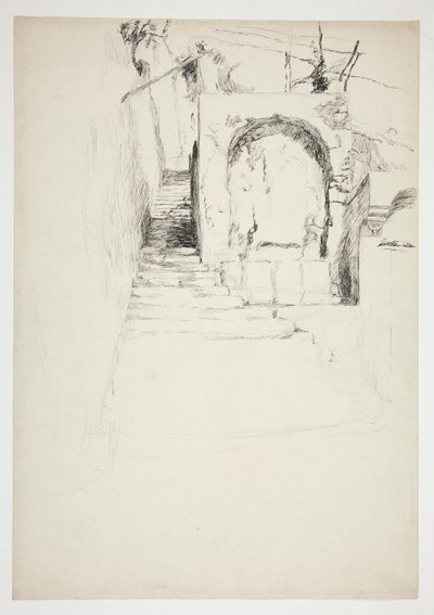 Boceto de una escalera exterior (pérgola italiana, para ilustración de libros) de Edwin Austin Abbey