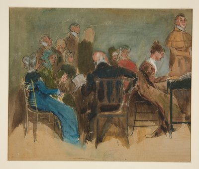 Bosquejo de mujeres en un interior - ilustración no identificada de Edwin Austin Abbey
