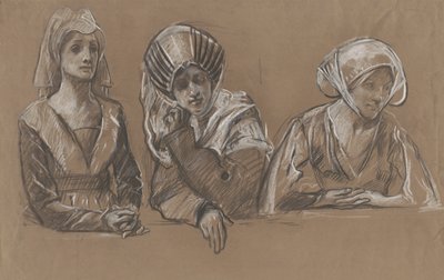 Estudios de 3 mujeres para el Royal Exchange. de Edwin Austin Abbey