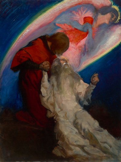 Estudio para Amfortas publicado por Galahad, en The Quest and Achievement of the Holy Grail, Book Delivery Room, Boston Public Library de Edwin Austin Abbey