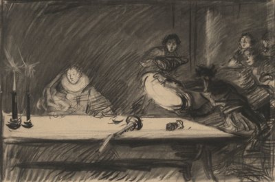 Estudio para Petruchio vuelca la zanjadora - Acto IV, Escena I, La fierecilla domada de Edwin Austin Abbey