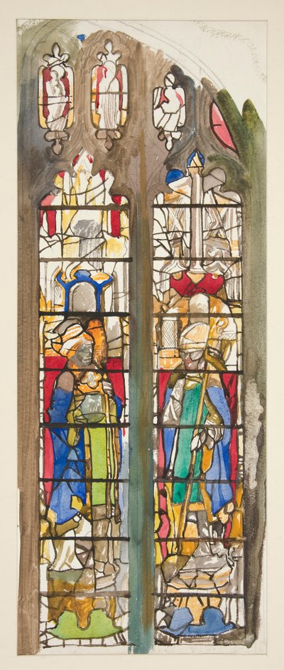 Estudio para vidriera no identificada con santos de Edwin Austin Abbey