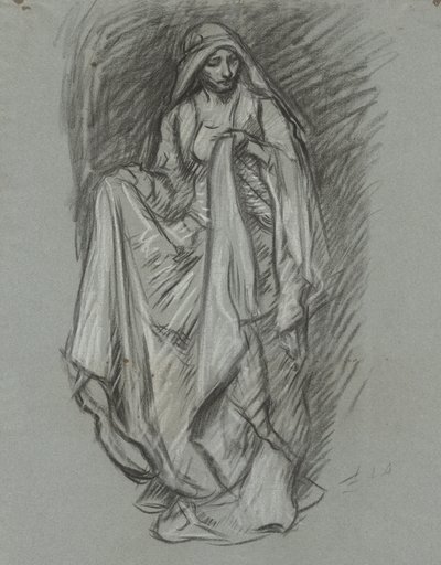 Estudio para mujer vestida, estudio de figuras para La búsqueda del Santo Grial (serie de 15 pinturas para la Biblioteca Pública de Boston, completada en 1901) de Edwin Austin Abbey