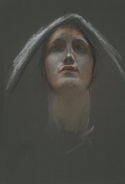 Estudio para la figura de Religión rondel en la rotonda del edificio del capitolio estatal en Harrisburg, Pensilvania, 1902-1911 de Edwin Austin Abbey