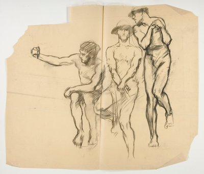 Estudio para fragua de Vulcano; Tres mineros- trabajadores siderúrgicos de Edwin Austin Abbey