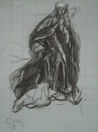 Estudio para la Reina, de The Play Scene, Hamlet, acto 3, escena 2 de Edwin Austin Abbey