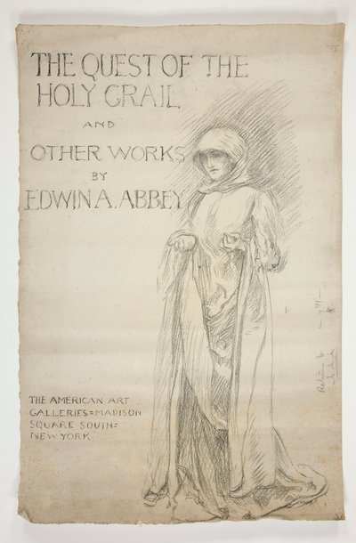 Estudio para el anuncio de apertura (?) de las pinturas La búsqueda del Santo Grial: La búsqueda del Santo Grial y otras obras de Edwin A. Abbey. Dibujo para la primera portada del catálogo de la Abadía. de Edwin Austin Abbey