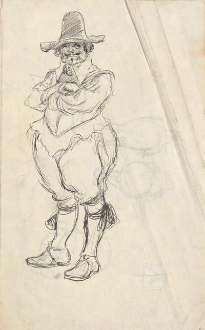 Estudio de un hombre del siglo XVII. Traje holandés - no identificado. Estudios al revés de Edwin Austin Abbey