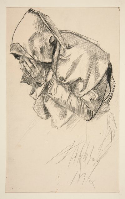 Estudio de una figura con túnica, llorando, para la serie de murales The Quest of the Holy Grail en la Biblioteca Pública de Boston de Edwin Austin Abbey