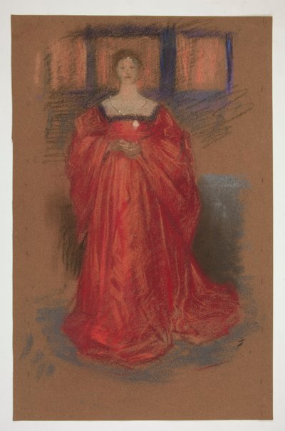Estudio de una mujer con traje renacentista - (¿ilustración no identificada para una obra de Shakespeare?) de Edwin Austin Abbey