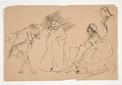 Estudio de una escena del siglo XVIII, posiblemente de Edwin Austin Abbey