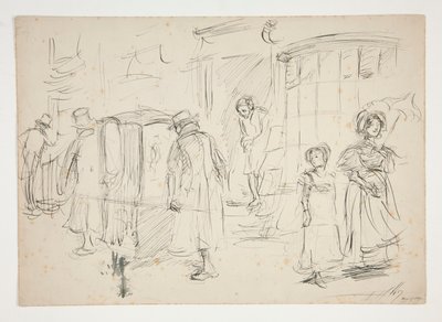 Estudio de escena callejera con silla de manos. de Edwin Austin Abbey