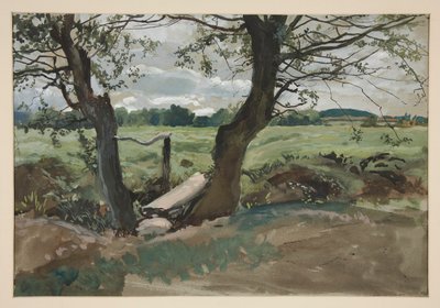 Estudio de dos árboles y un campo. de Edwin Austin Abbey